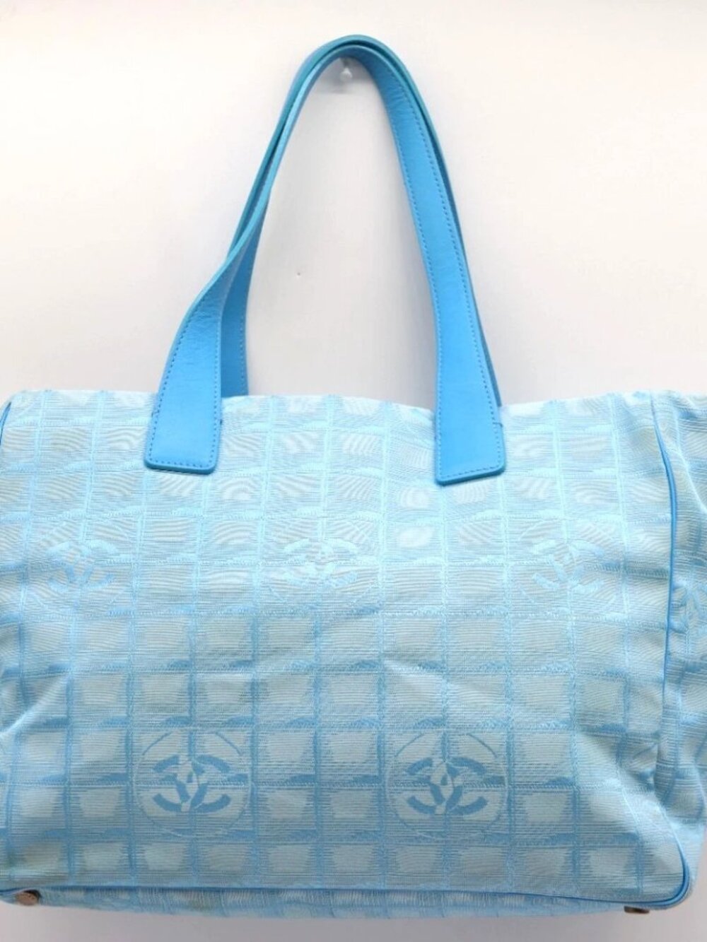 Chanel Women's Travel Line MM Leather Nylon Canvas Tote Bag - Blue